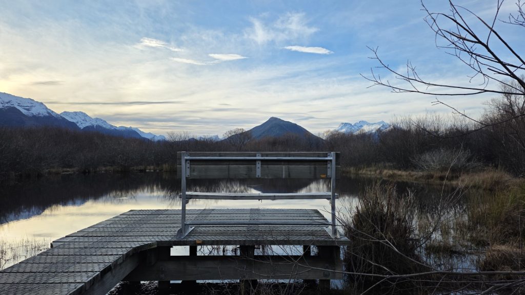 Famous scenic bench on Glenorchy Walkway